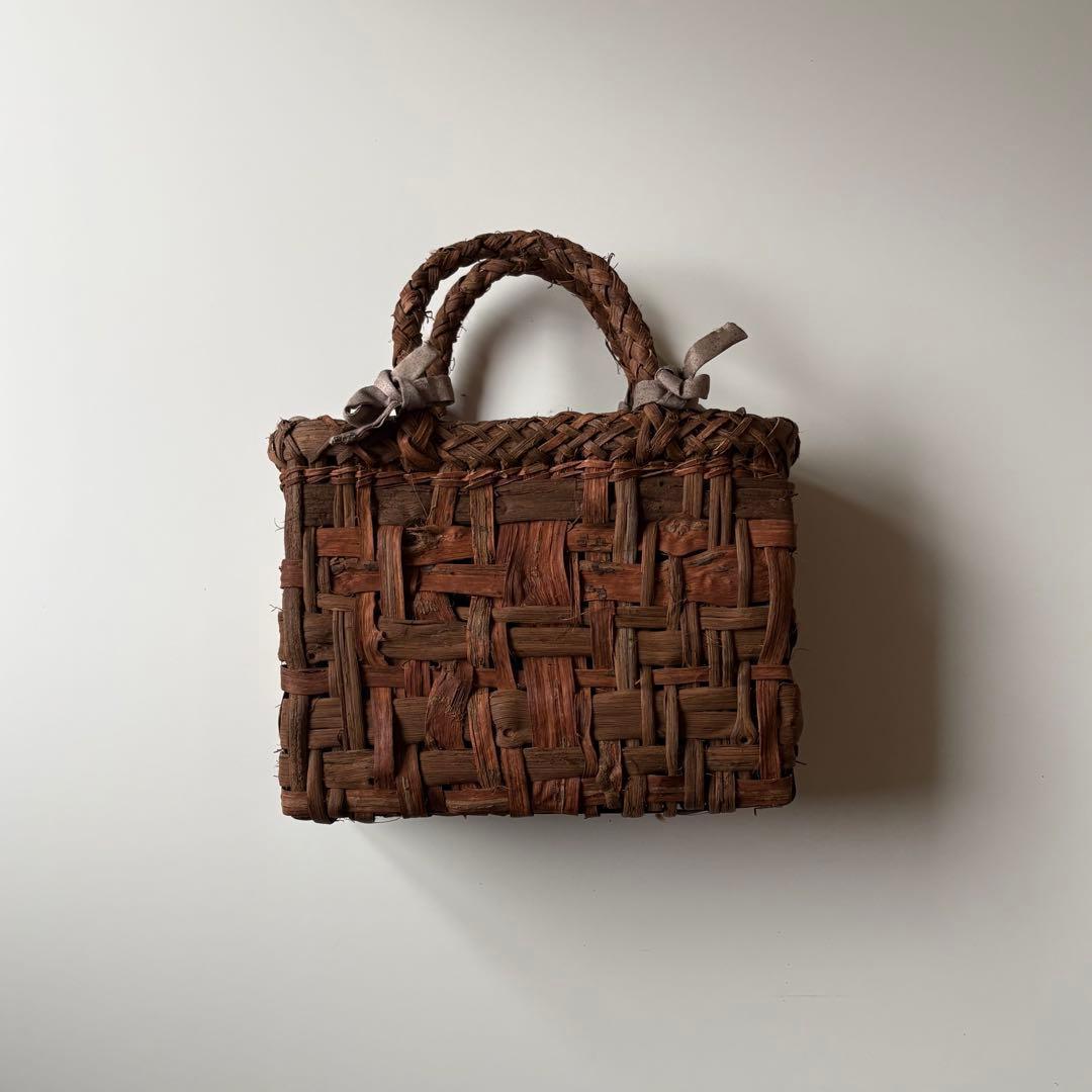 【国産】山葡萄　カゴバッグ　乱れ編み　編みっぱなし　手編み　職人　太ひご　新潟