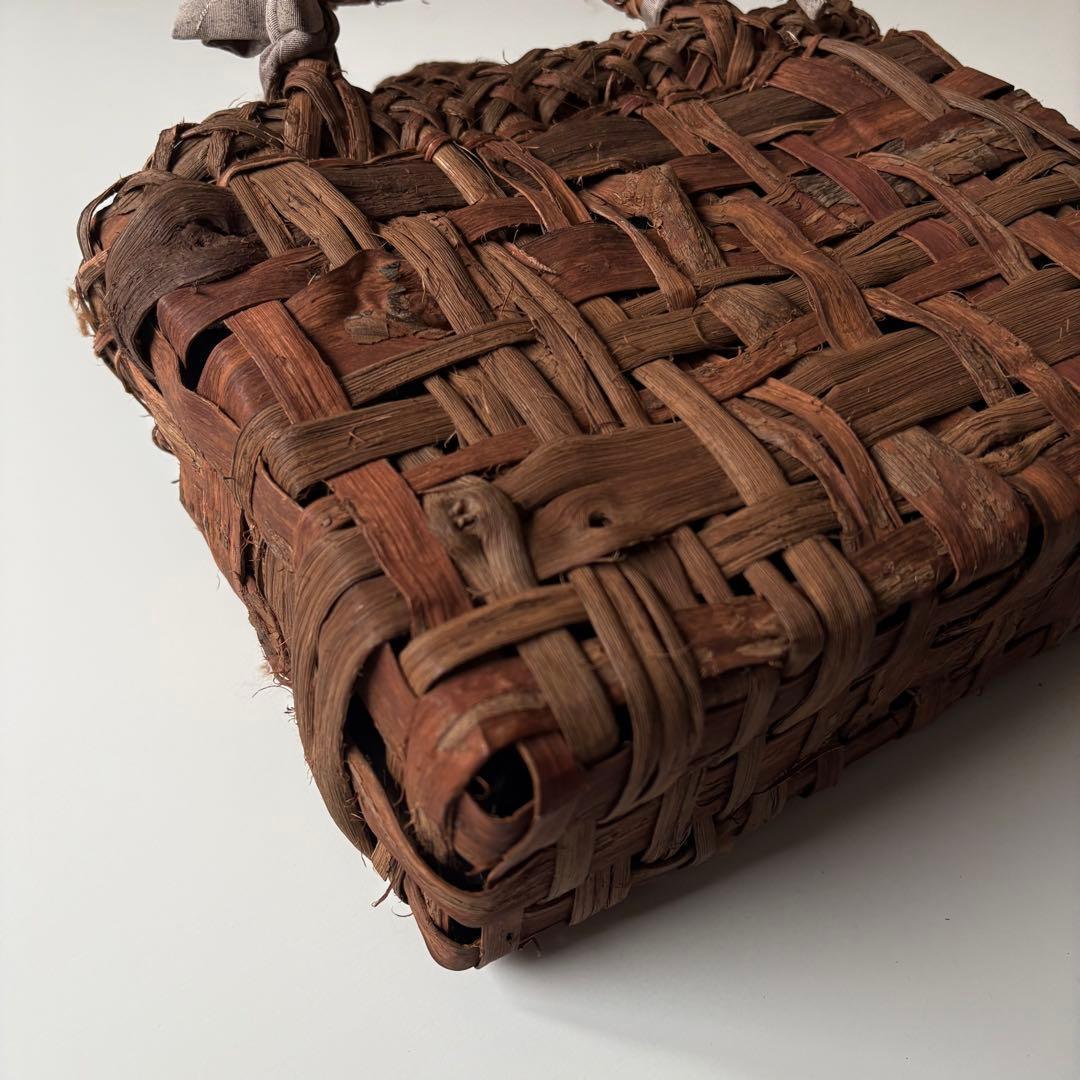 【国産】山葡萄　カゴバッグ　乱れ編み　編みっぱなし　手編み　職人　太ひご　新潟