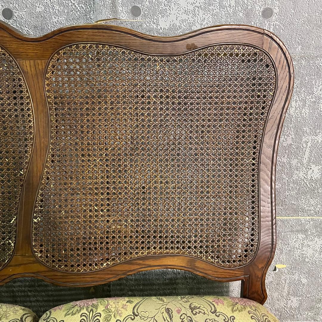 ꧁籐家具꧂3人掛けケーニングソファ ケインバック ラタン 籐編み フラワー 花柄