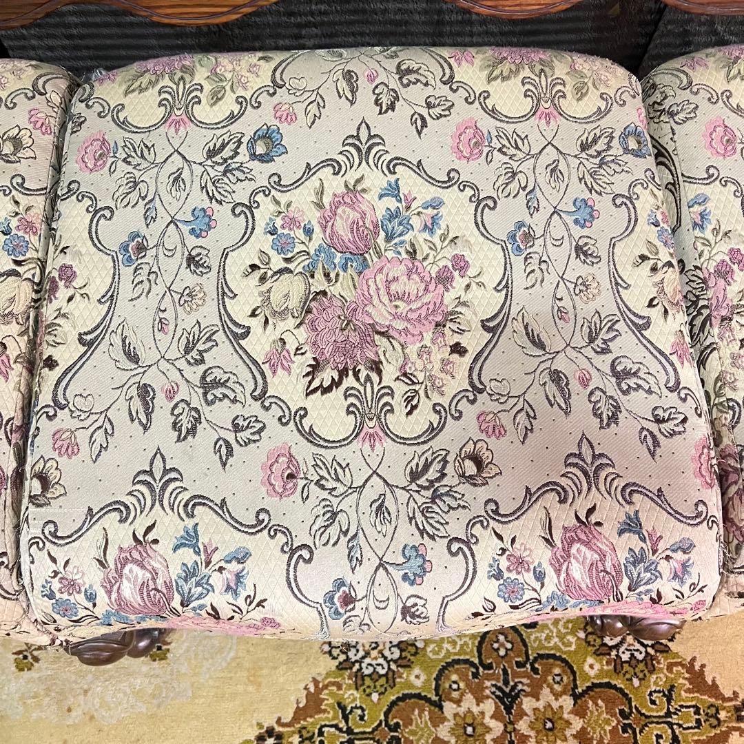 ꧁籐家具꧂3人掛けケーニングソファ ケインバック ラタン 籐編み フラワー 花柄