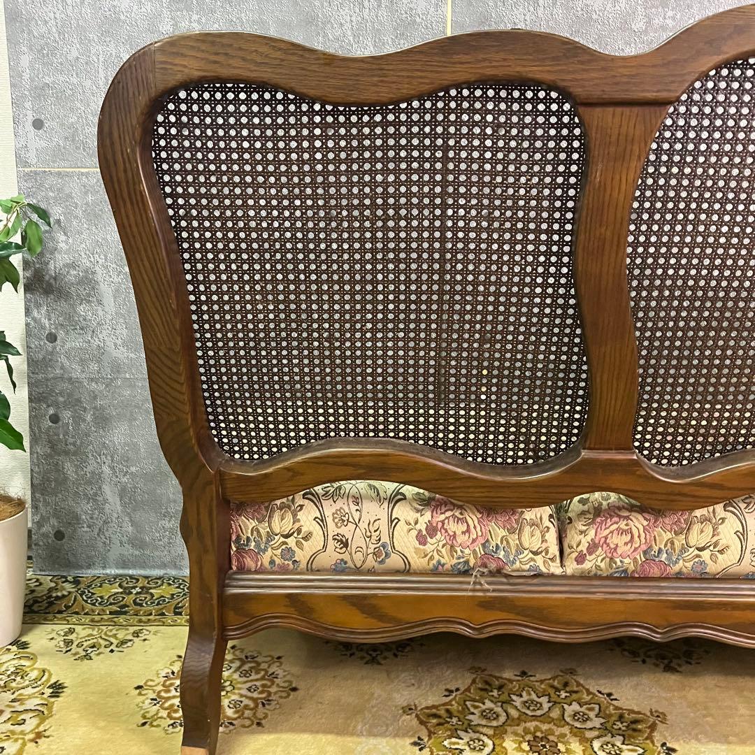 ꧁籐家具꧂3人掛けケーニングソファ ケインバック ラタン 籐編み フラワー 花柄