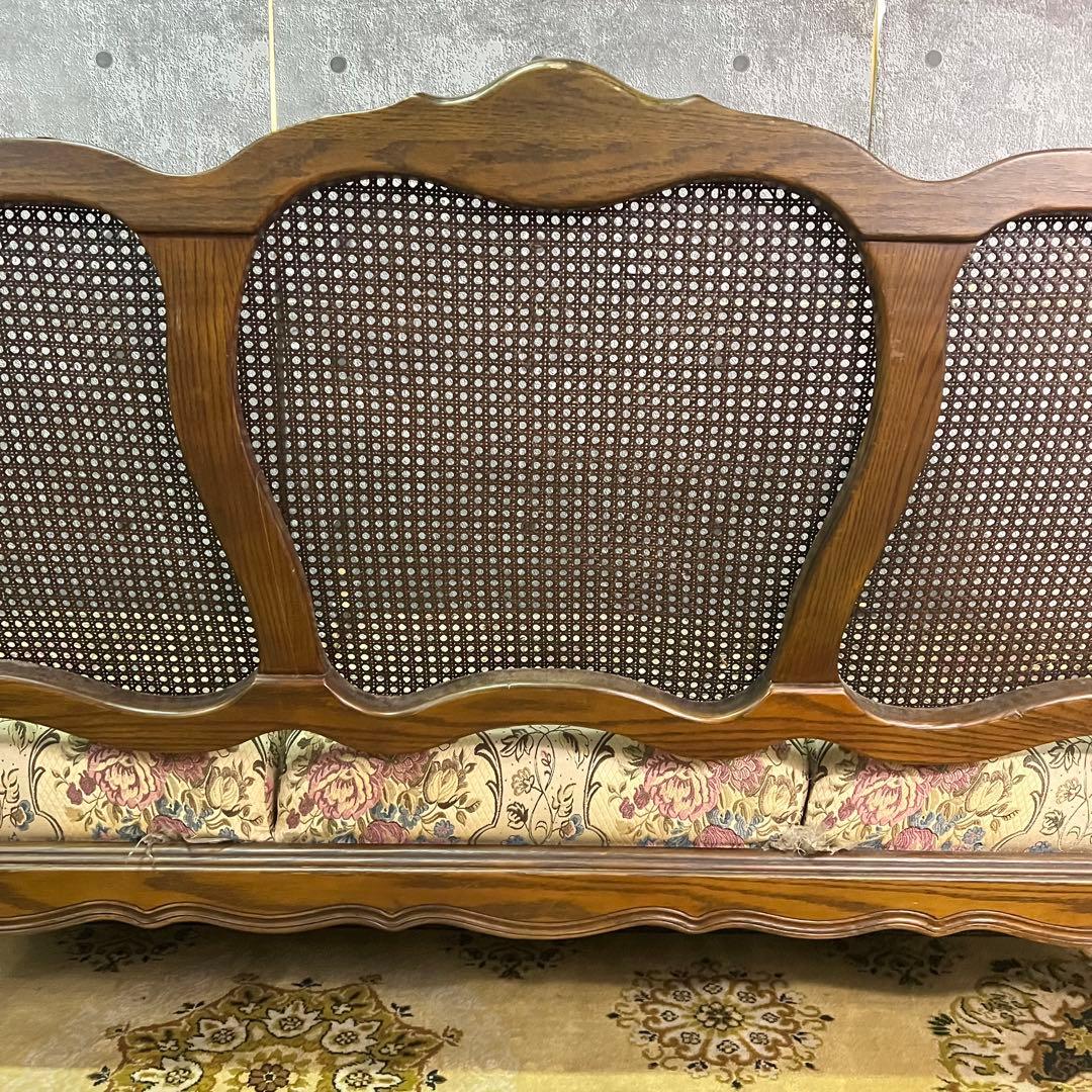 ꧁籐家具꧂3人掛けケーニングソファ ケインバック ラタン 籐編み フラワー 花柄