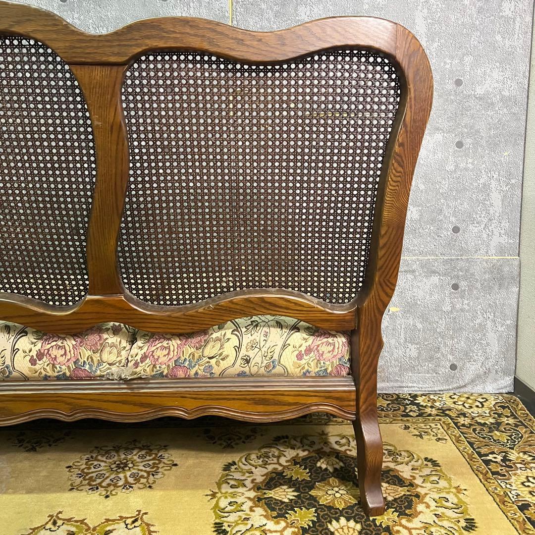 ꧁籐家具꧂3人掛けケーニングソファ ケインバック ラタン 籐編み フラワー 花柄