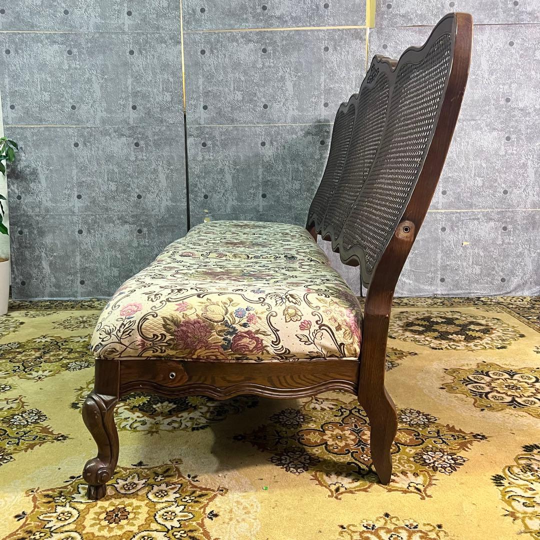 ꧁籐家具꧂3人掛けケーニングソファ ケインバック ラタン 籐編み フラワー 花柄