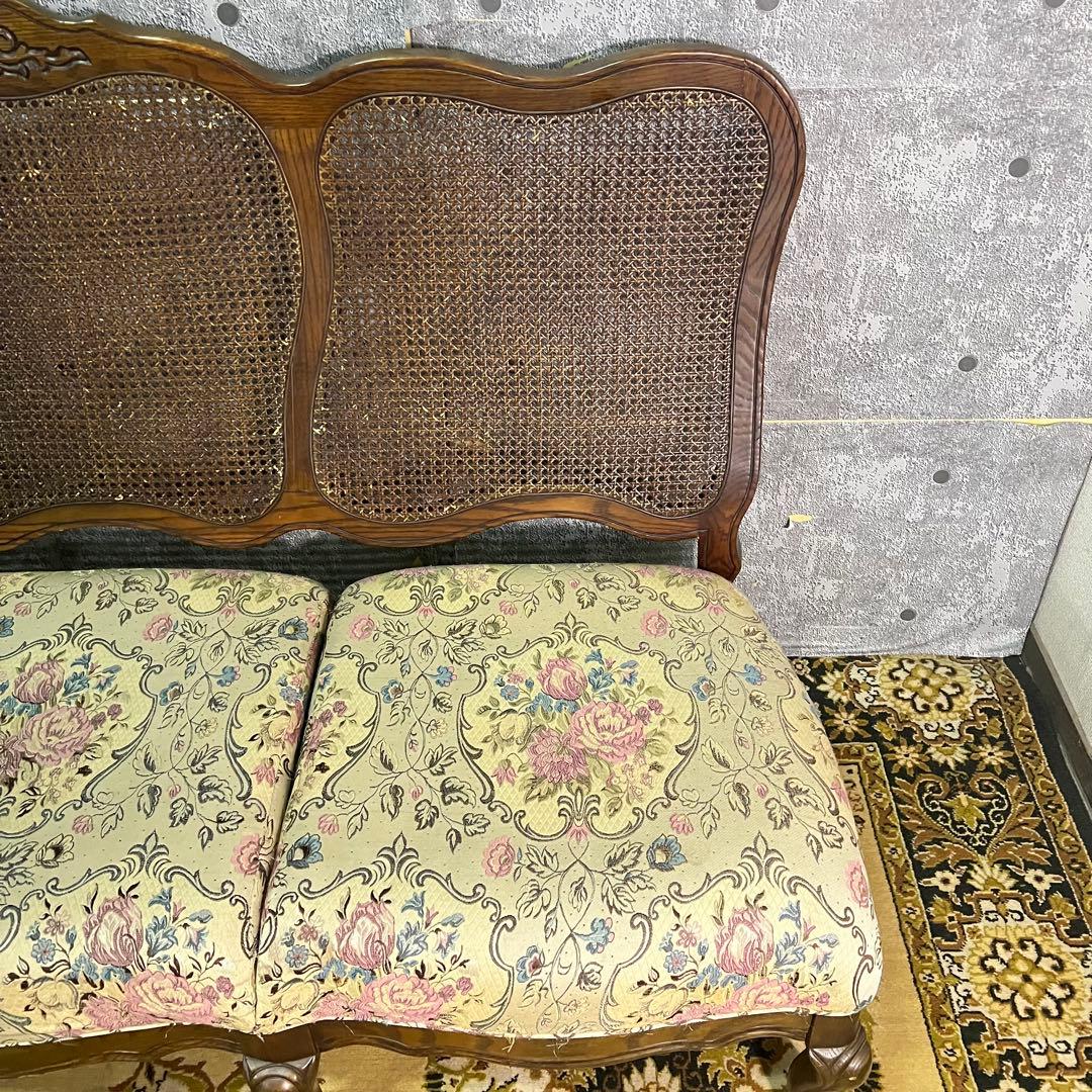 ꧁籐家具꧂3人掛けケーニングソファ ケインバック ラタン 籐編み フラワー 花柄