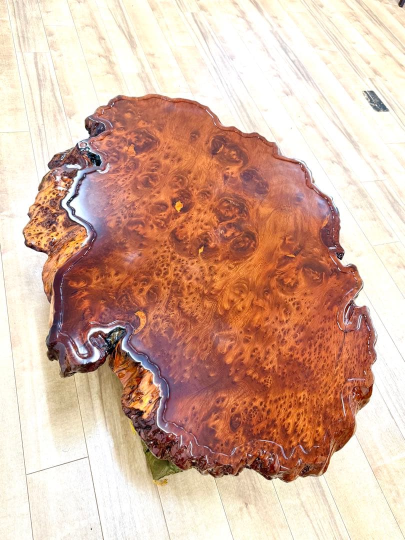 天然木 瘤木 一枚板 座卓 約120×90×厚7cm 伝統工芸品