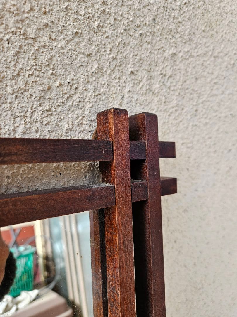 ジャパンヴィンテージ 木彫りの鏡 ウォールミラー 壁掛け 鏡 木製フレーム