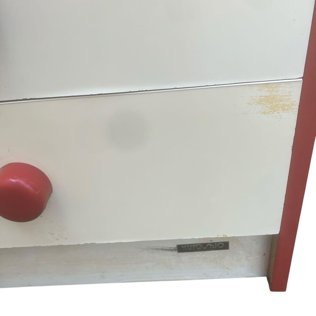 チェスト　昭和レトロ ホワイト×レッド タンス 5段 引き出し収納 整理タンス