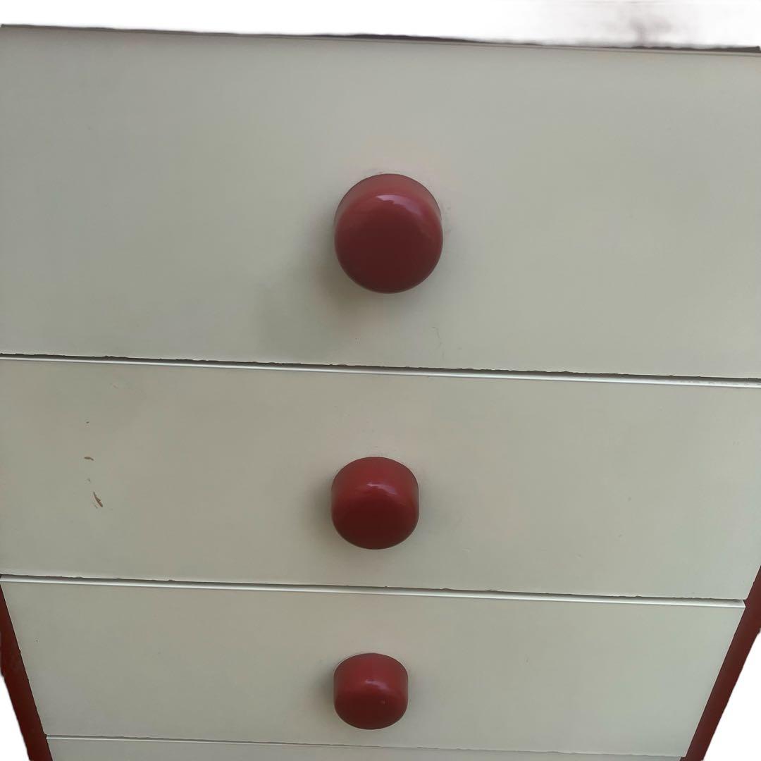 チェスト　昭和レトロ ホワイト×レッド タンス 5段 引き出し収納 整理タンス