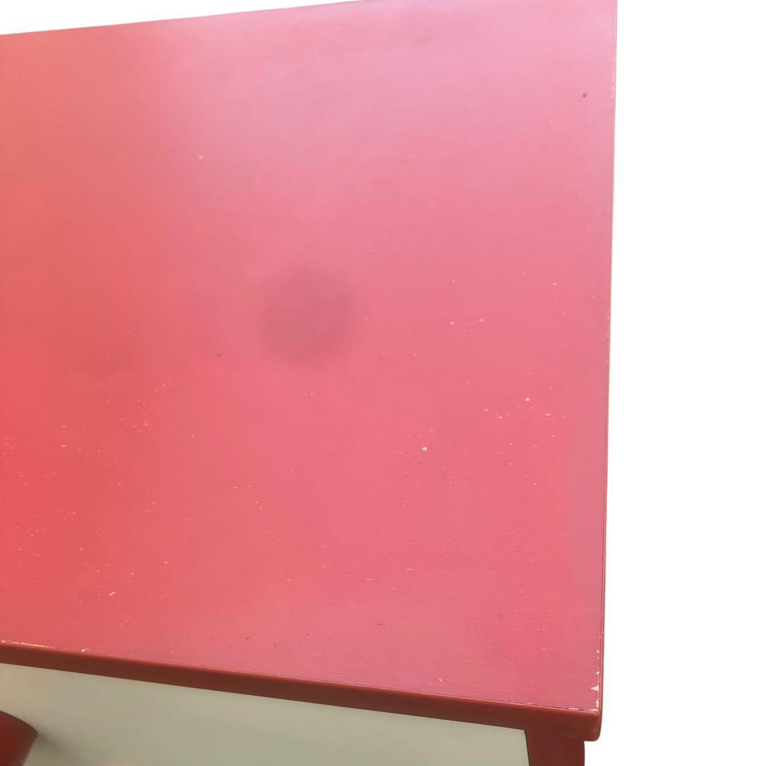 チェスト　昭和レトロ ホワイト×レッド タンス 5段 引き出し収納 整理タンス