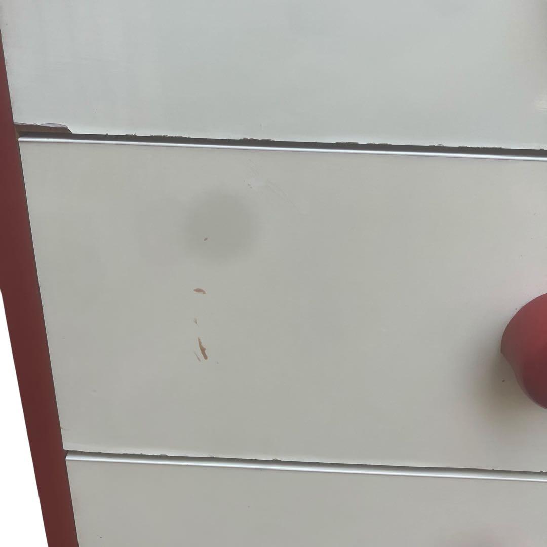チェスト　昭和レトロ ホワイト×レッド タンス 5段 引き出し収納 整理タンス