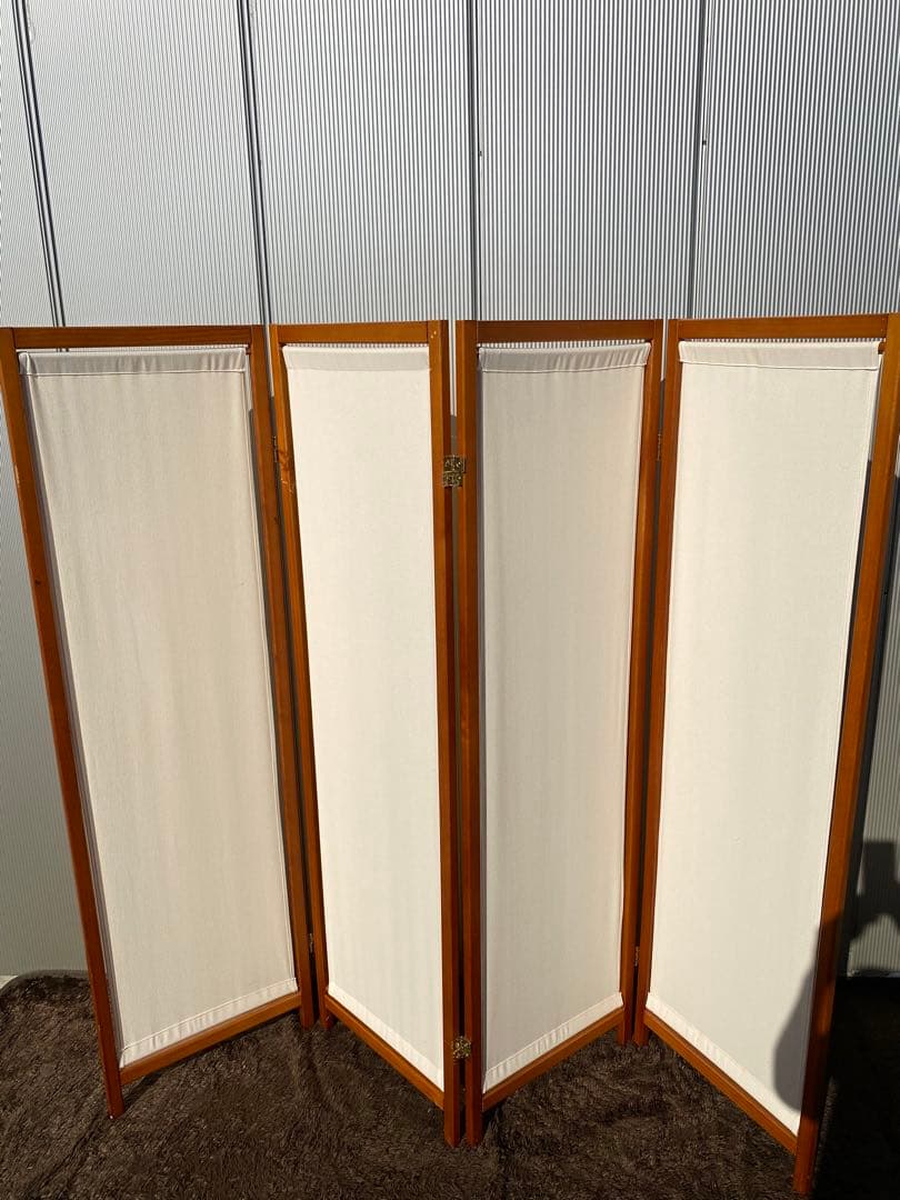 木製スクリーン帆布4連 高さ150cm パーテーション 衝立 間仕切り