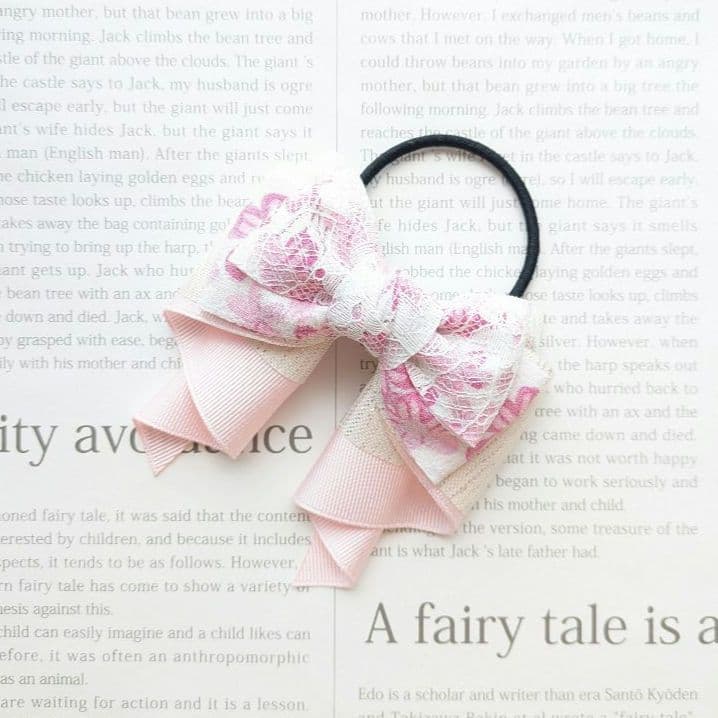 リボン ヘアゴム♡カノンリボン〜long〜♡フラワーレースリボン