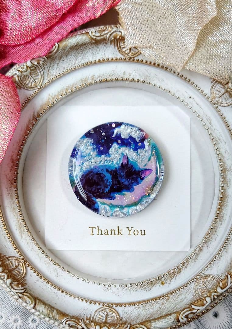 レジン 猫 ヘアゴム ブローチ ポニーフック No.309