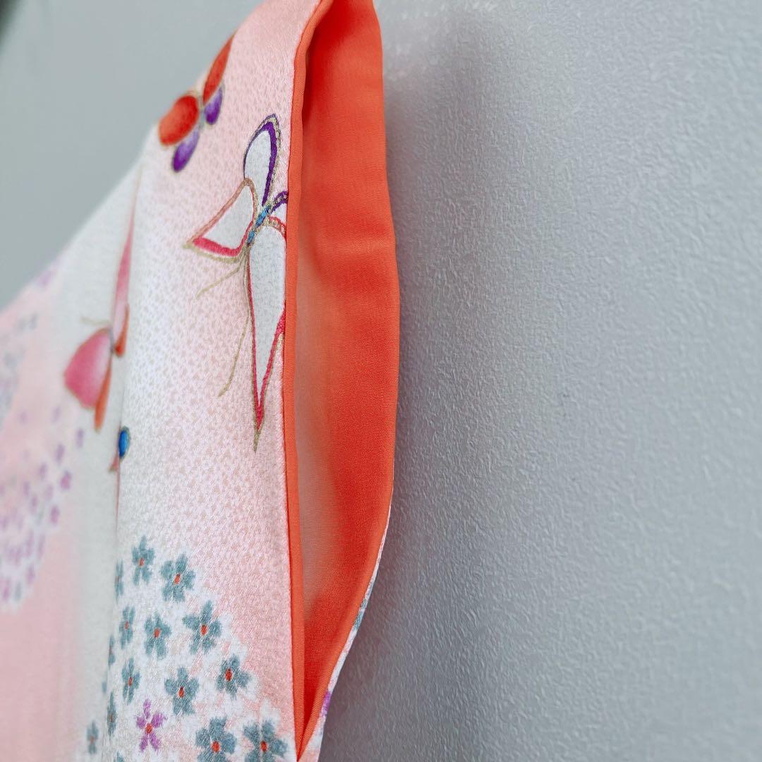 セット　美品　七五三　7歳女の子　きもの×袋帯×半襦袢×小物　ピンク地　蝶　桜