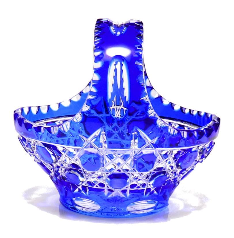 大型！オールド・バカラ ディアマン・ピエーリー 20.8cm 1kg 青色被せ鉢