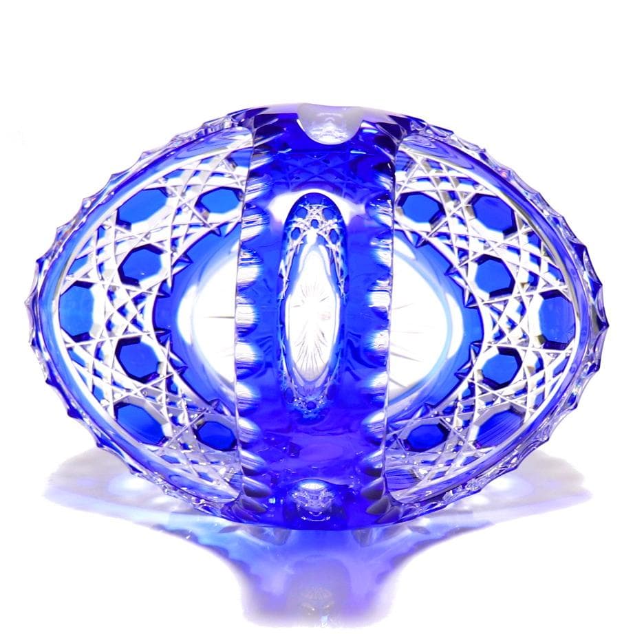 大型！オールド・バカラ ディアマン・ピエーリー 20.8cm 1kg 青色被せ鉢