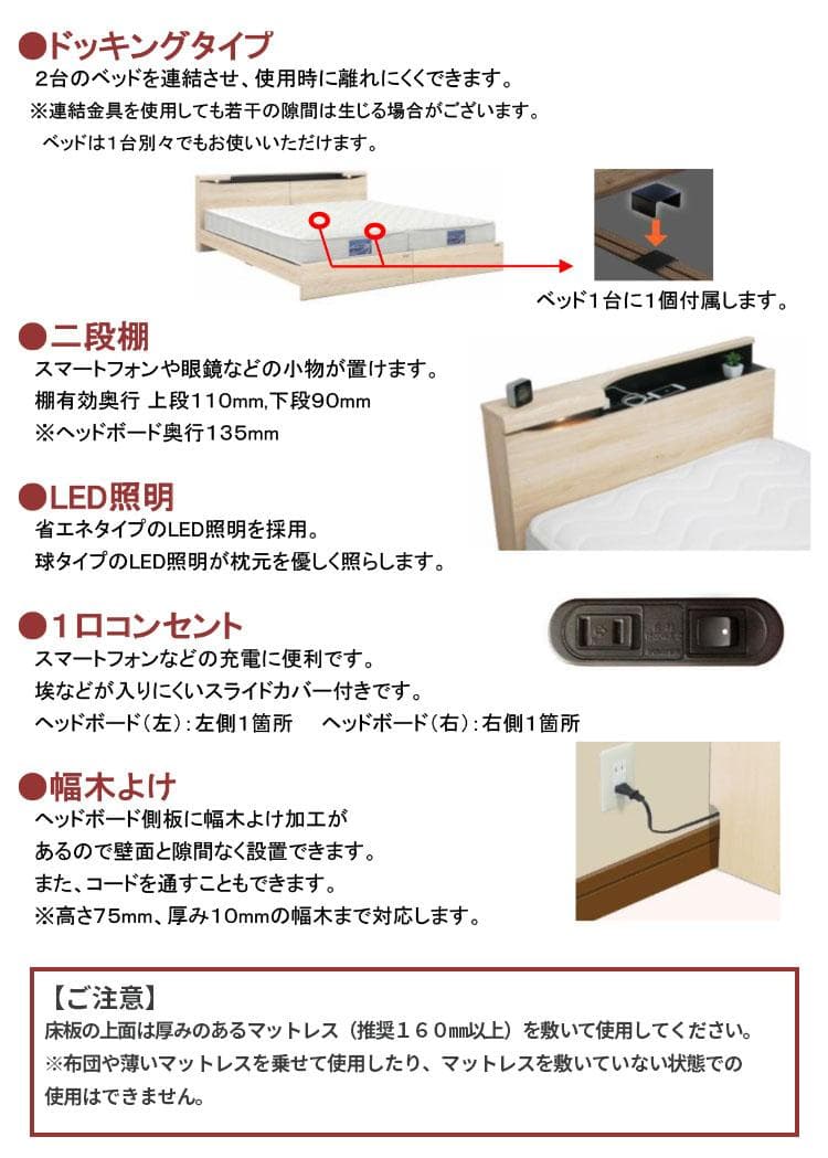 引取り限定　新品　ブックス　ベッドフレーム　右側のみ　ホワイトナチュラル