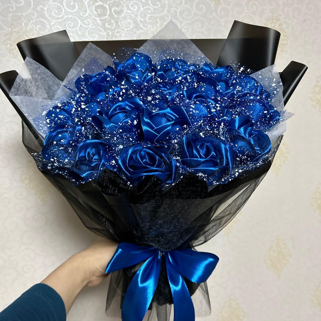 20本青バラブーケ　アートフラワー 造花 特別なプレゼントお祝い 好きな人に