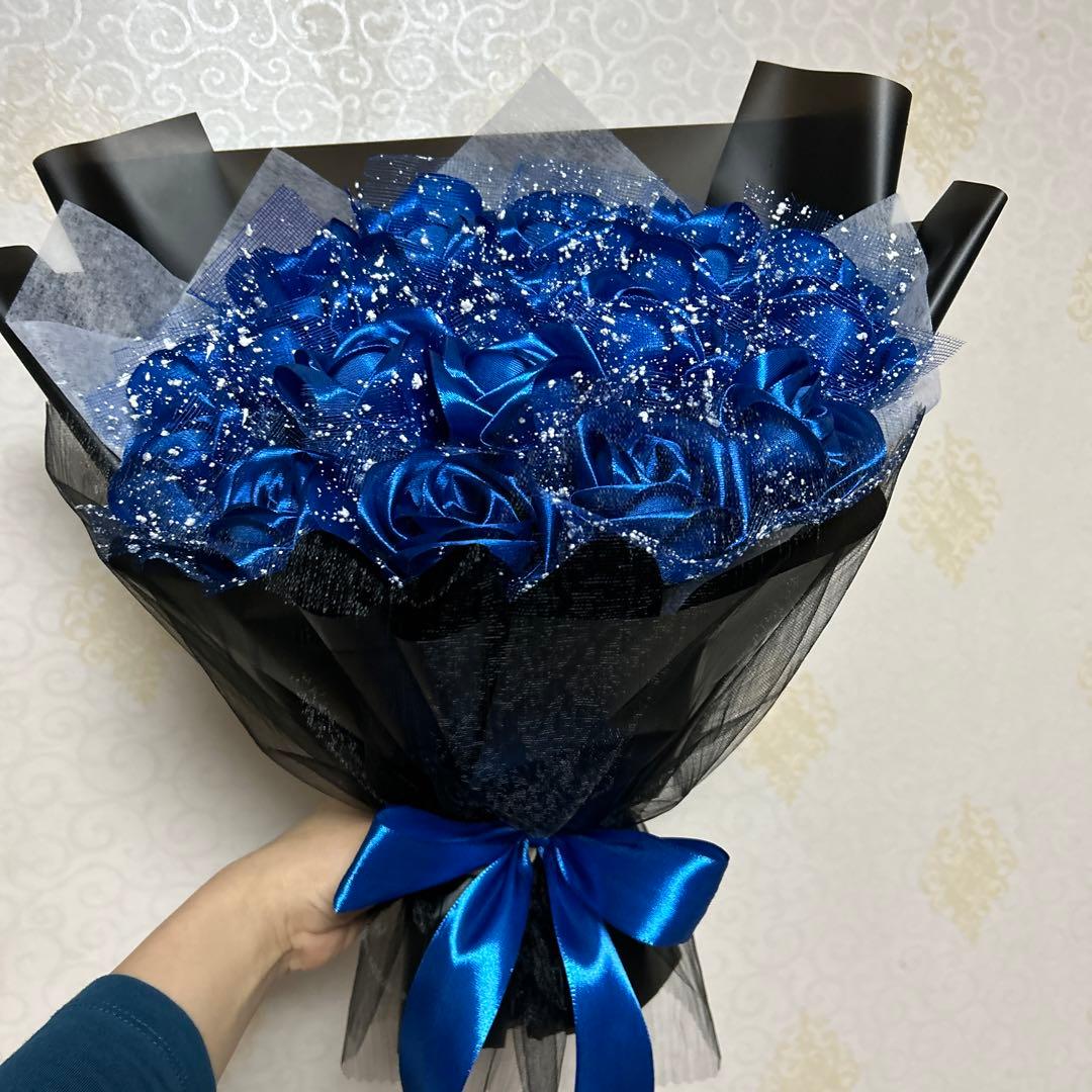 20本青バラブーケ　アートフラワー 造花 特別なプレゼントお祝い 好きな人に