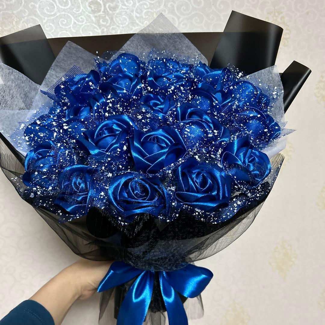 20本青バラブーケ　アートフラワー 造花 特別なプレゼントお祝い 好きな人に