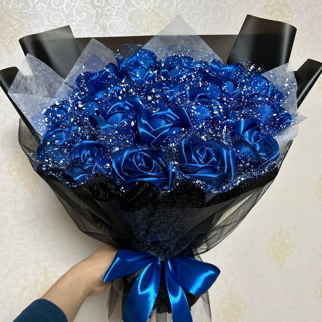 20本青バラブーケ　アートフラワー 造花 特別なプレゼントお祝い 好きな人に