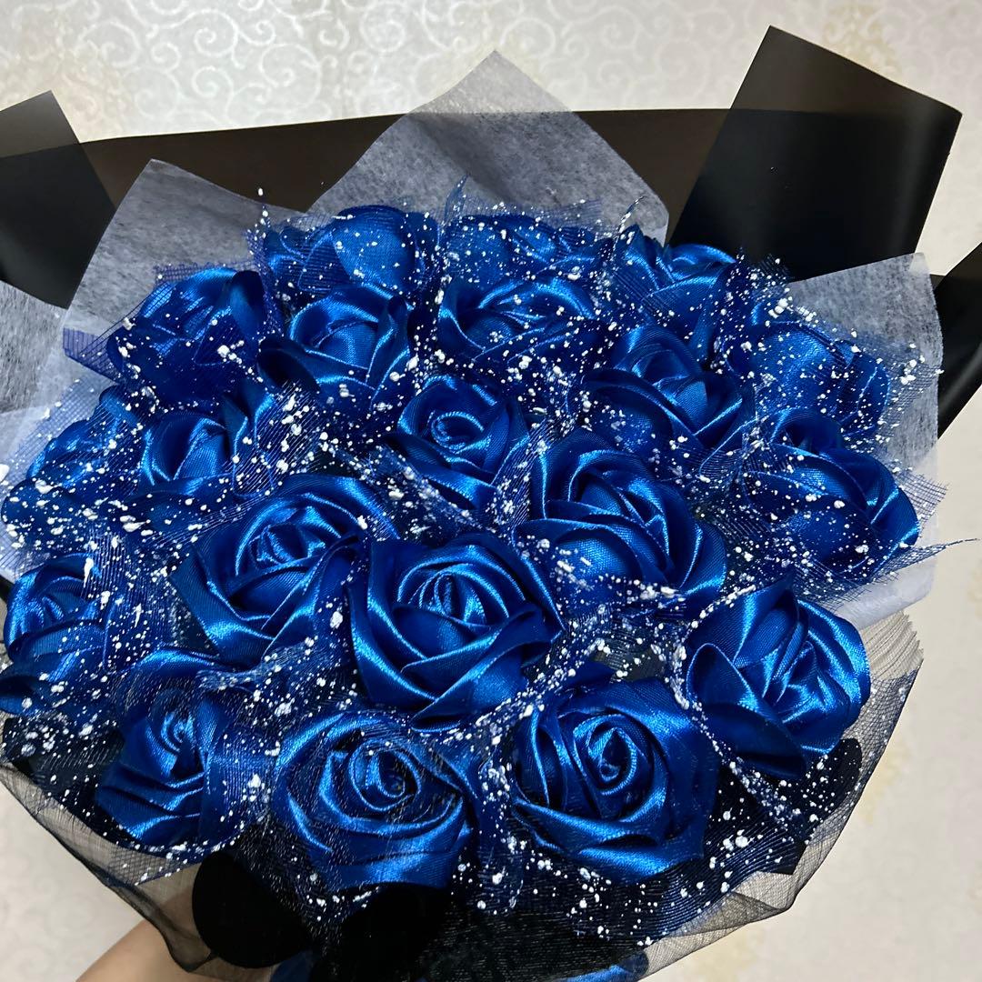 20本青バラブーケ　アートフラワー 造花 特別なプレゼントお祝い 好きな人に