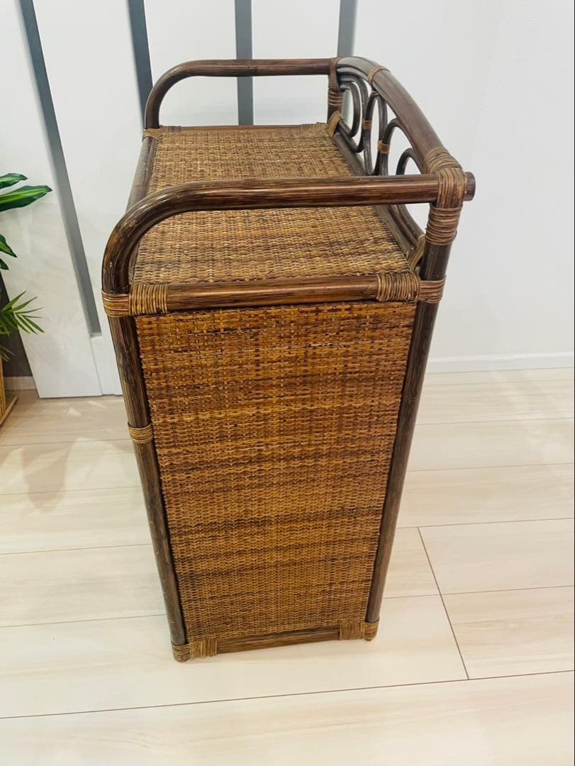 レトロ　ビンテージ　ラタンチェスト　籐家具　4段　引き出し5杯　収納家具　ラタン