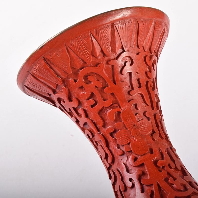 中国 剔紅 堆朱 内七宝 花文瓶 V R7912