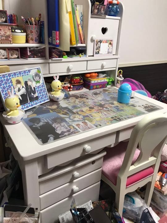 学習机 ホワイト ハート窓あり！3点