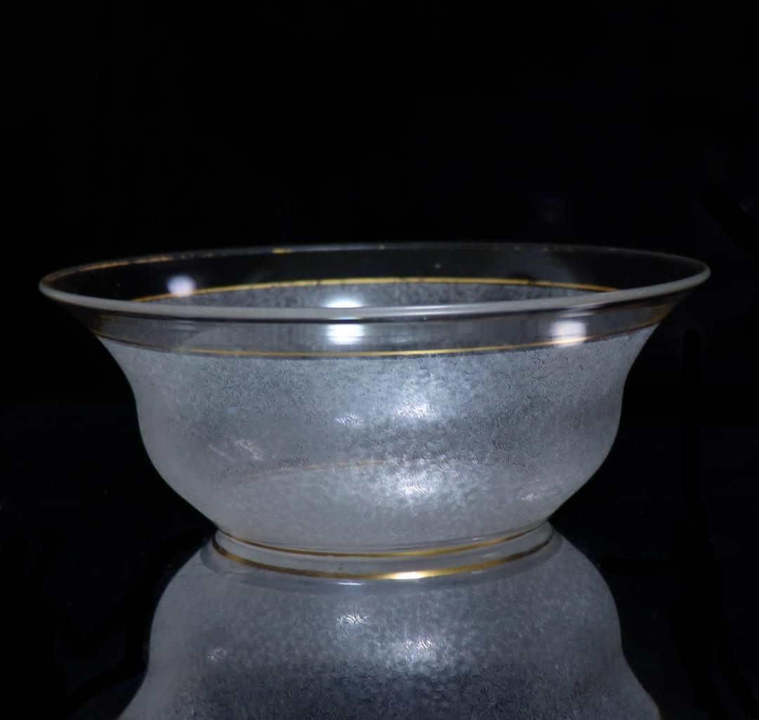 オールド・バカラ 春海商店特注 青海波模様 金彩大型 硝子抹茶碗 鉢 茶