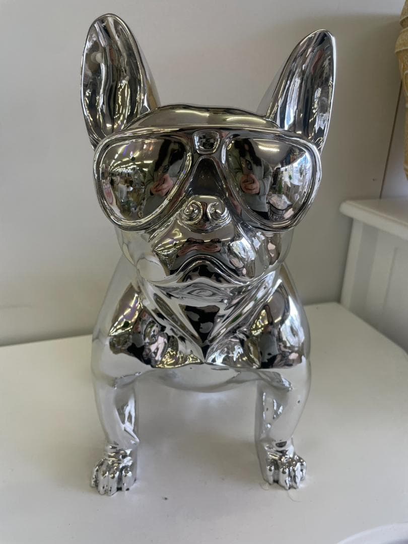 フレンチブルドッグ　置物　オブジェ　シルバー　ミラー　サングラス　犬　ドッグ