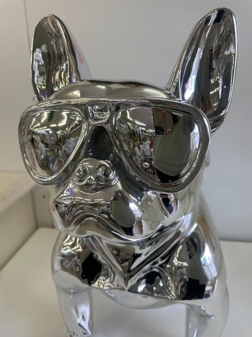 フレンチブルドッグ　置物　オブジェ　シルバー　ミラー　サングラス　犬　ドッグ
