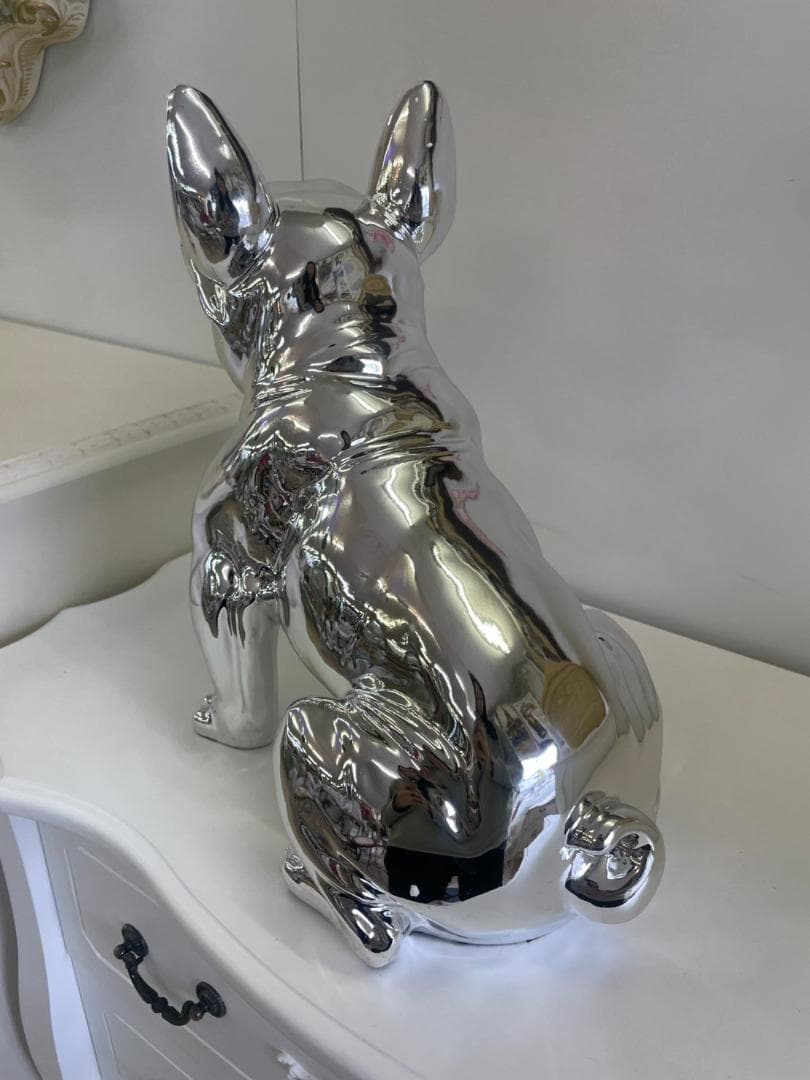 フレンチブルドッグ　置物　オブジェ　シルバー　ミラー　サングラス　犬　ドッグ