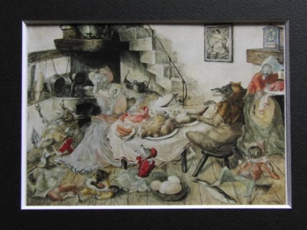 藤田嗣治、【ラ・フォンテーヌ頌】、希少画集画、新品高級額・額装付