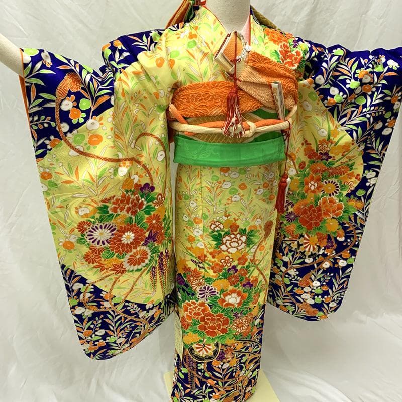 406ag11□七五三 七歳 女児 着物のみ 花車文□タグ付き未使用品