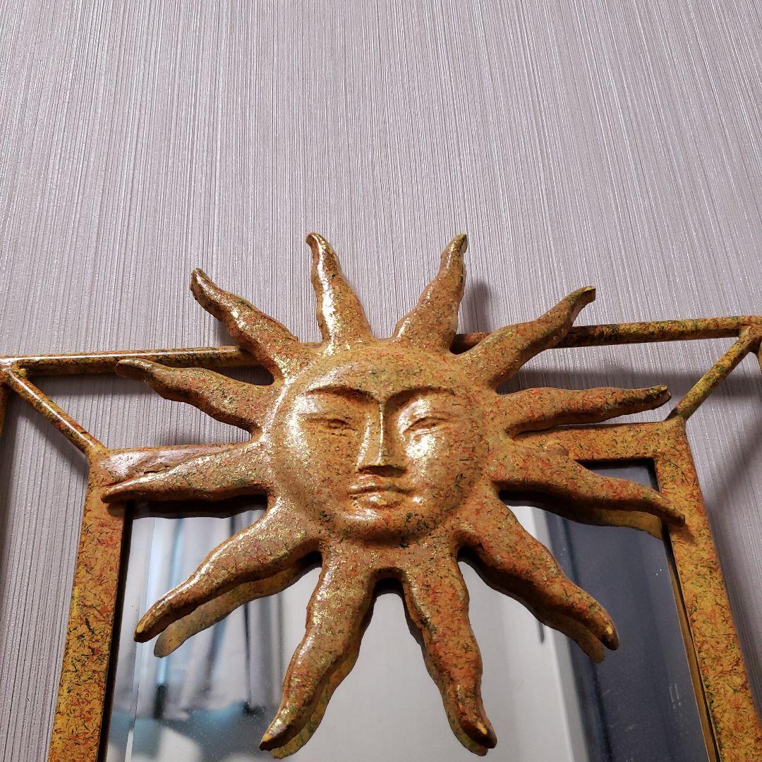 太陽 アイアン ウォールミラー 姿見 82×32cm 鉄 壁掛け鏡 ヴィンテージ