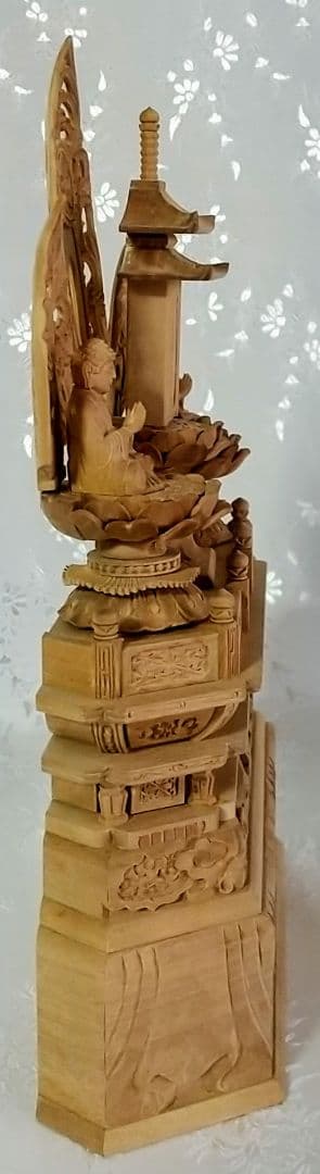 三宝尊 [極小#85] 題目宝塔 釈迦如来坐像 多宝如来坐像 ◆白檀 木彫 仏像