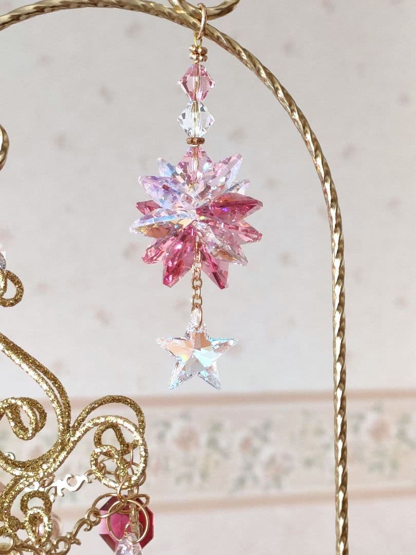 スワロフスキー✨️シャンデリアサンキャッチャー・スタンド付✯ブルーABダリア