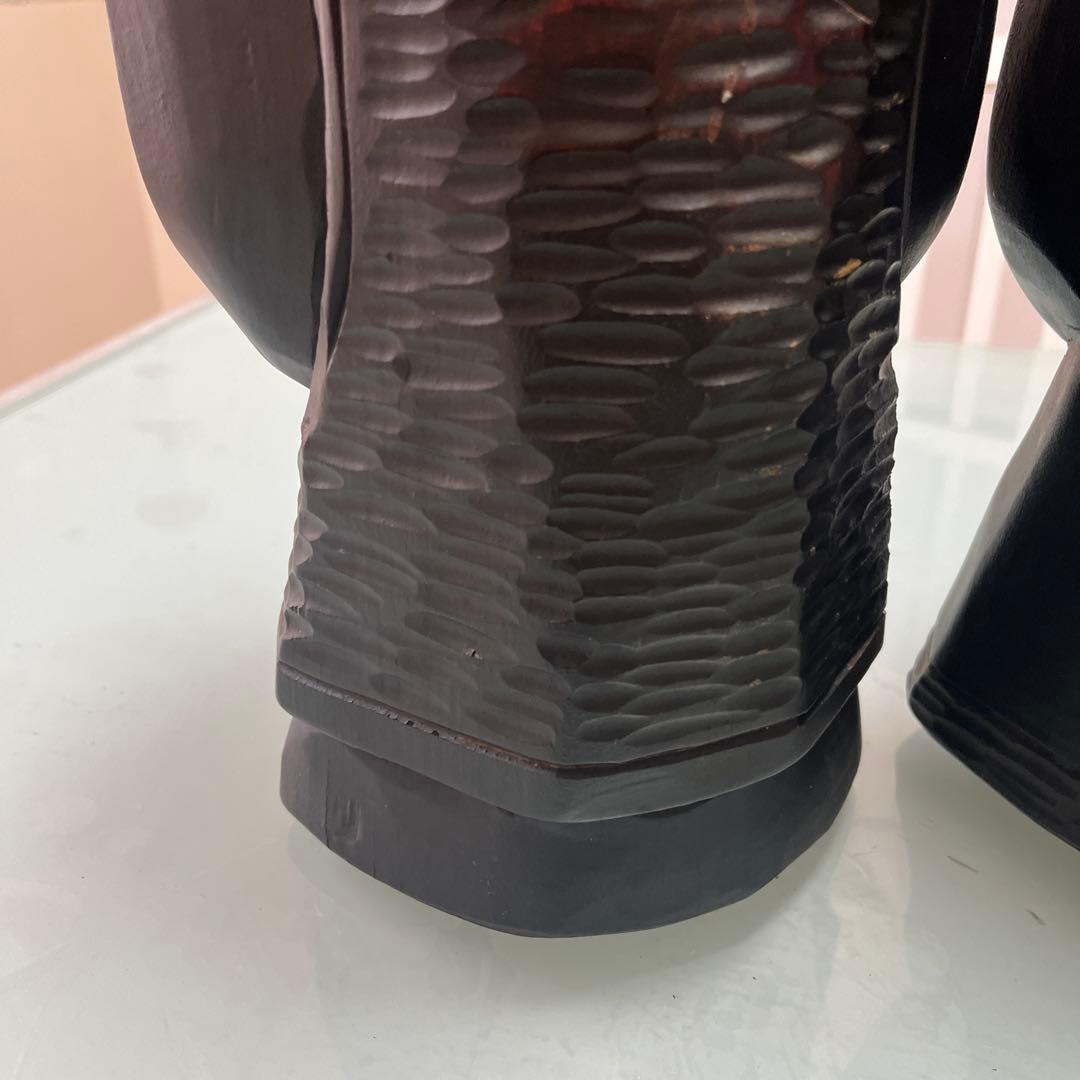 明工鳳雲作高級彫刻木彫刻夫婦2体セット