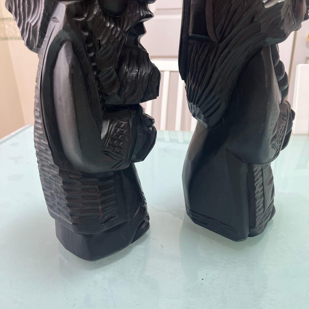 明工鳳雲作高級彫刻木彫刻夫婦2体セット