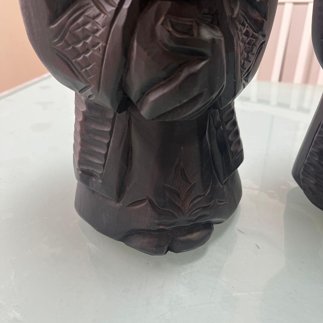 明工鳳雲作高級彫刻木彫刻夫婦2体セット