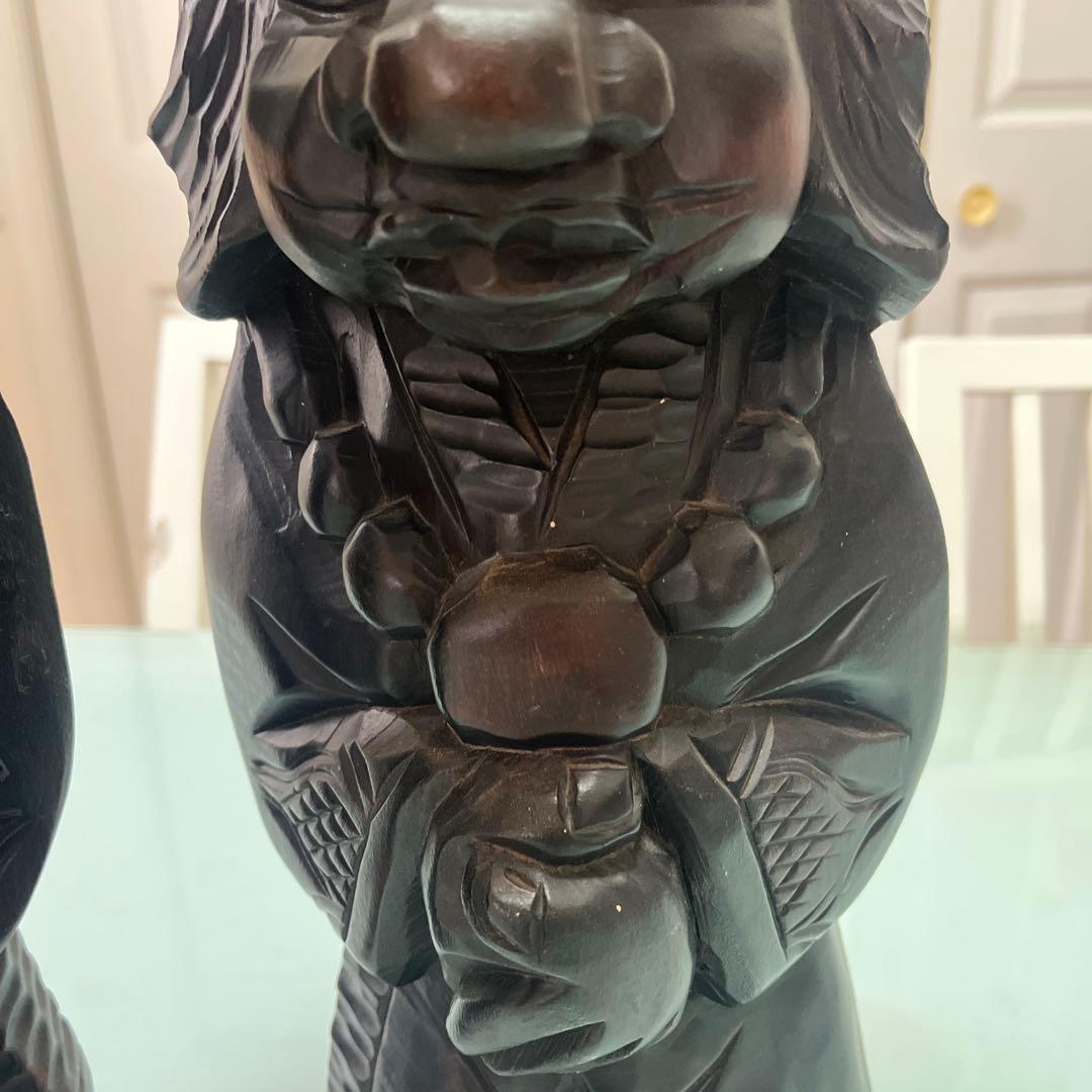 明工鳳雲作高級彫刻木彫刻夫婦2体セット