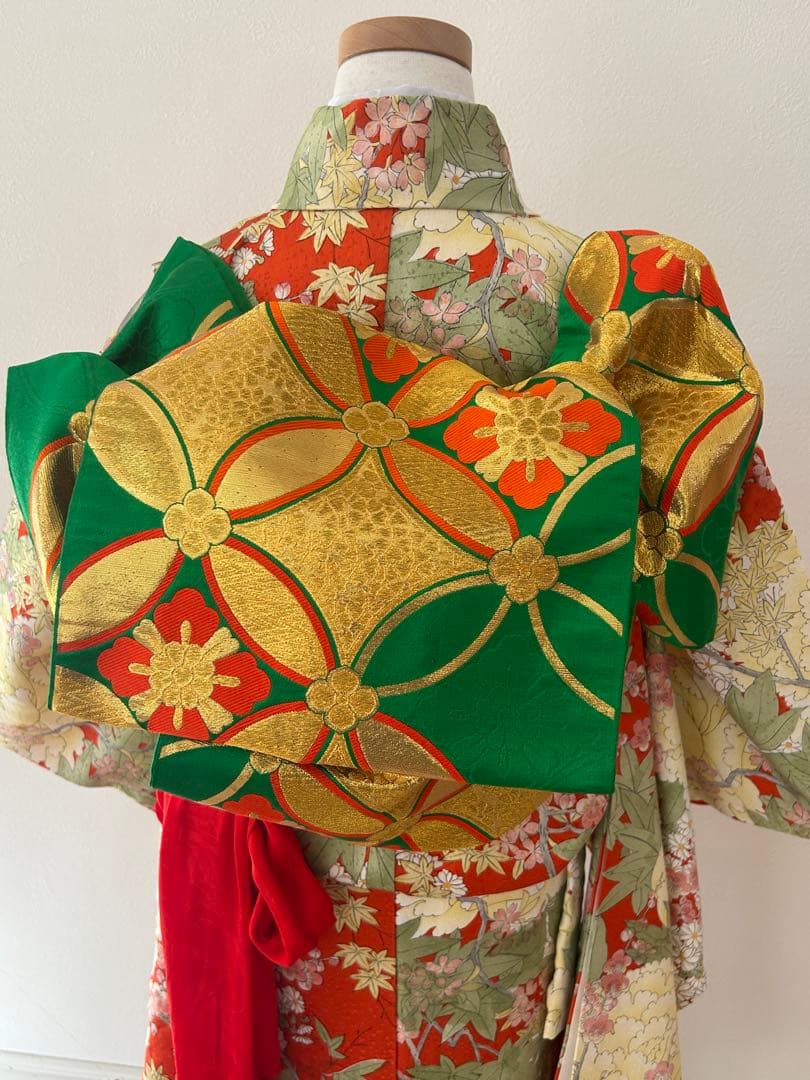 7歳　七五三　正絹着物　手描き　帯　帯揚げ　帯締め　しごきセット