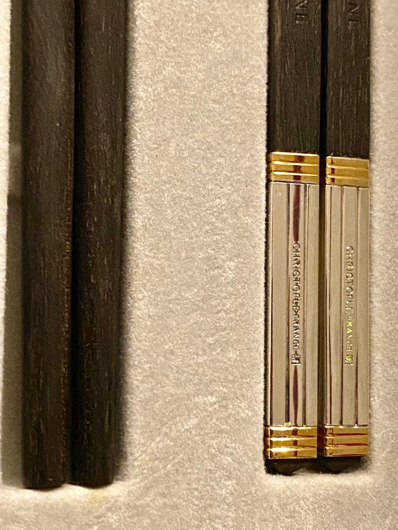 【専用商品】クリストフル黒檀箸ペアセット、純正保管袋、シルバークロス　計3点