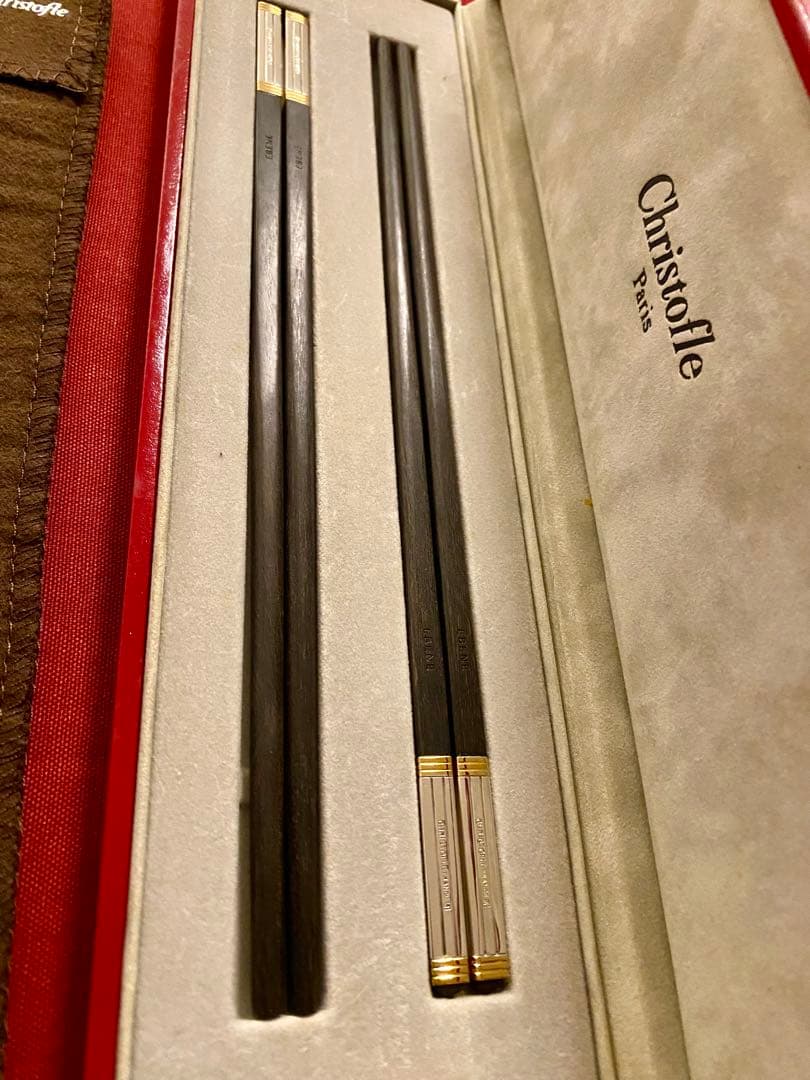 【専用商品】クリストフル黒檀箸ペアセット、純正保管袋、シルバークロス　計3点