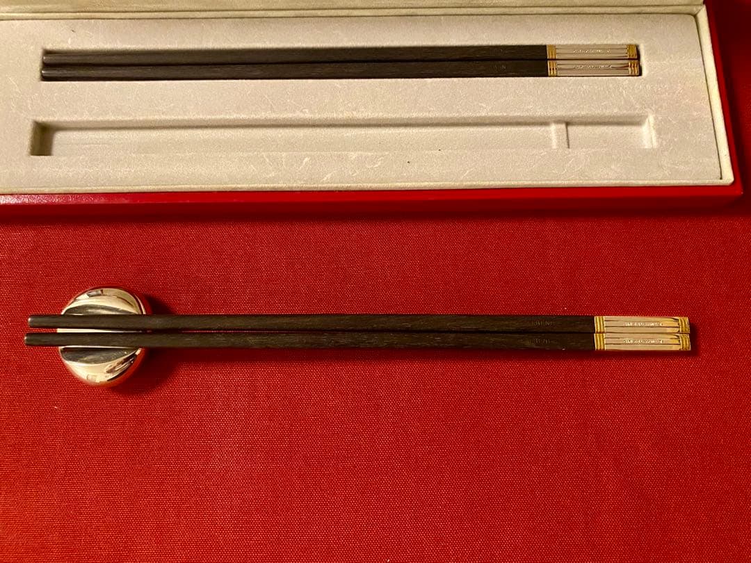 【専用商品】クリストフル黒檀箸ペアセット、純正保管袋、シルバークロス　計3点