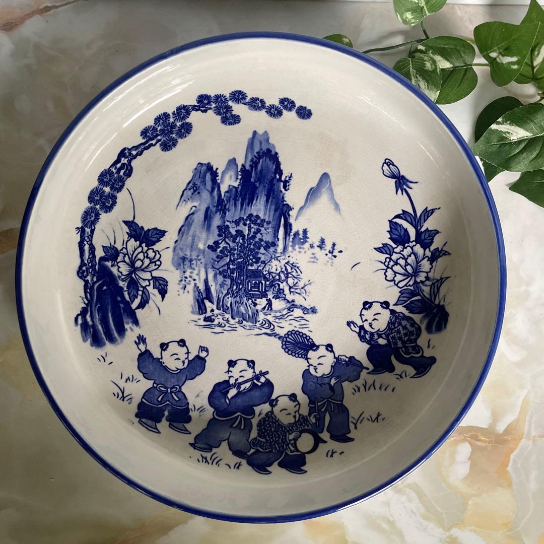 中国製？ 染付 青花 唐物 大皿 深皿 ヴィンテージ 深山幽谷 花柄 29