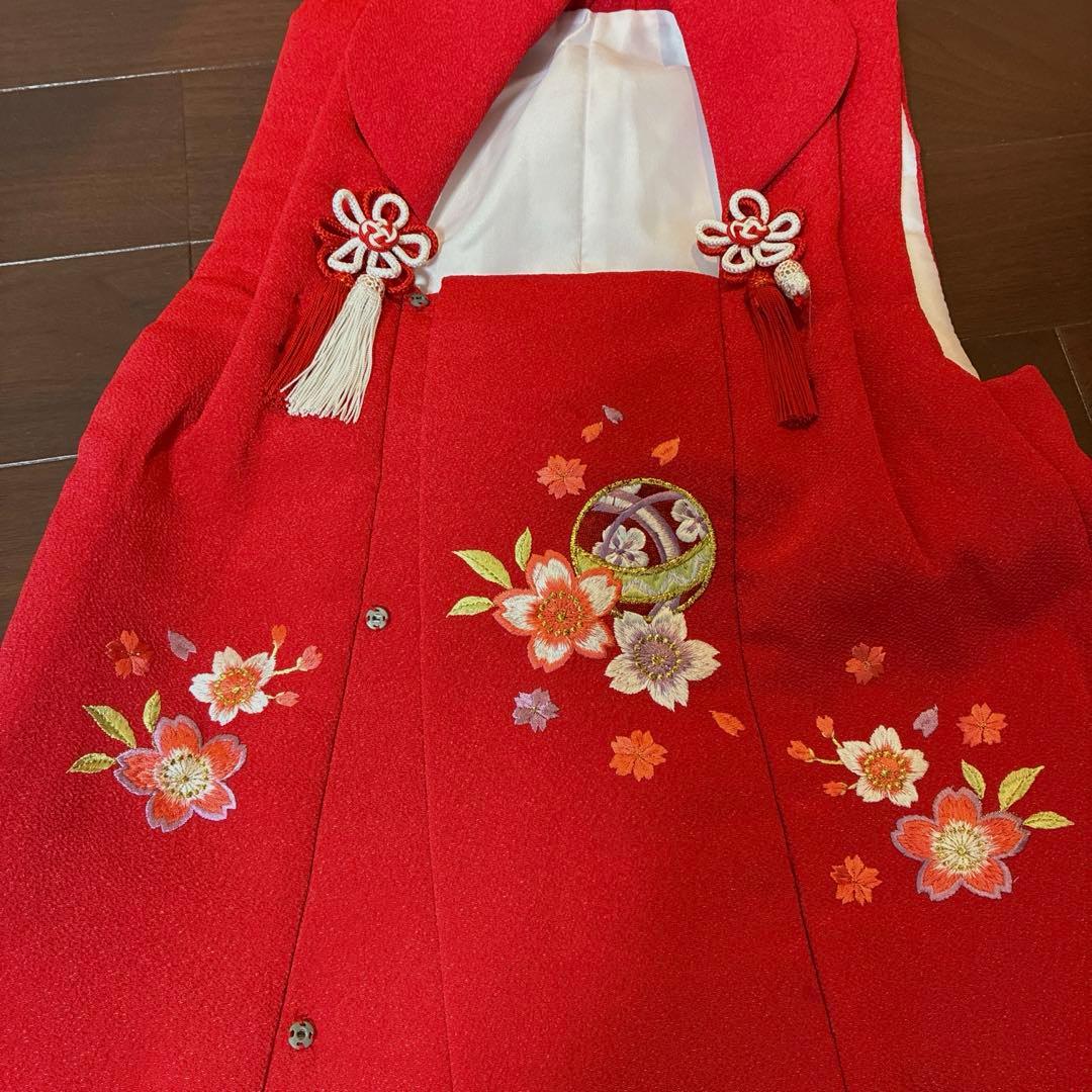 七五三用 赤色とピンク色 花柄 着物 セット