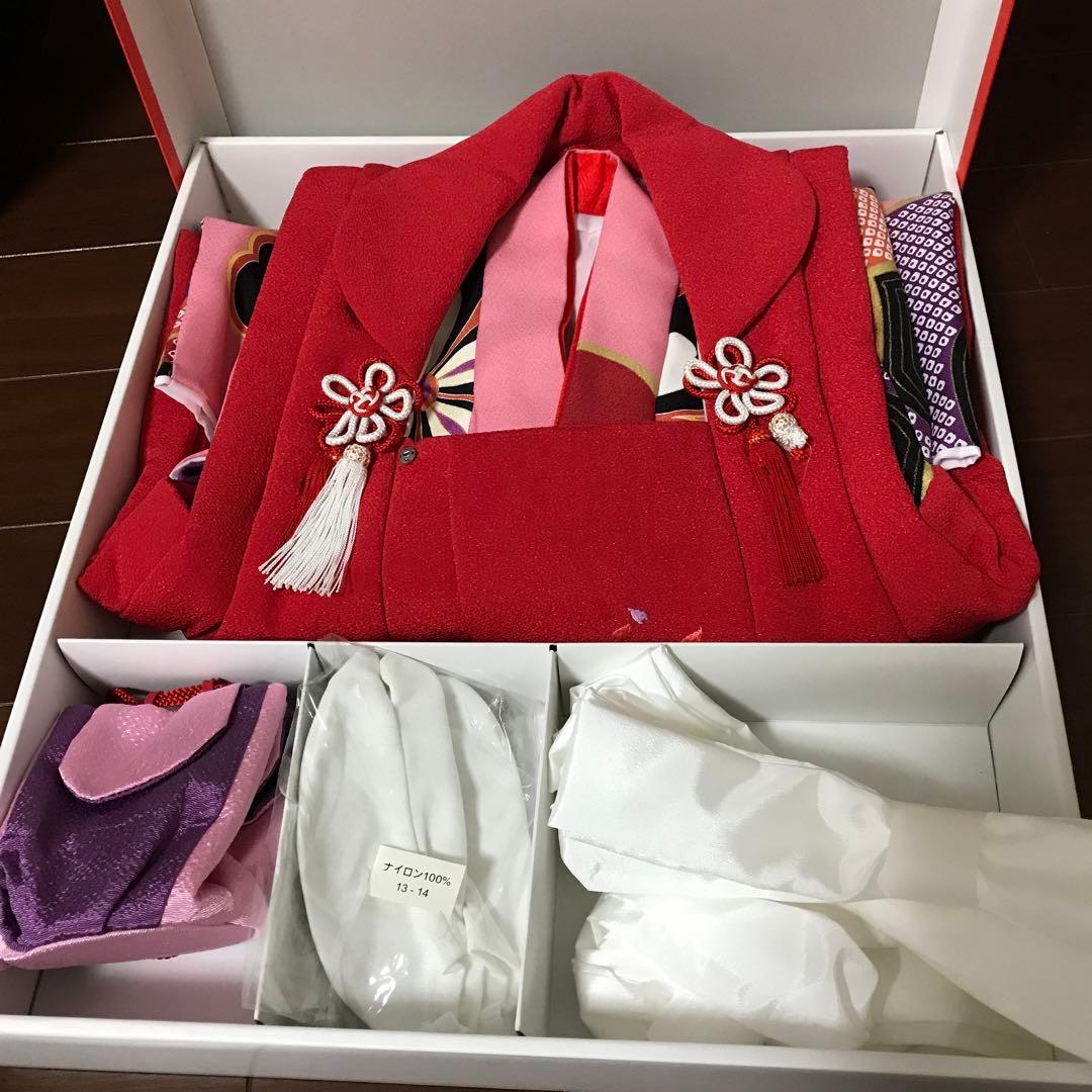 七五三用 赤色とピンク色 花柄 着物 セット